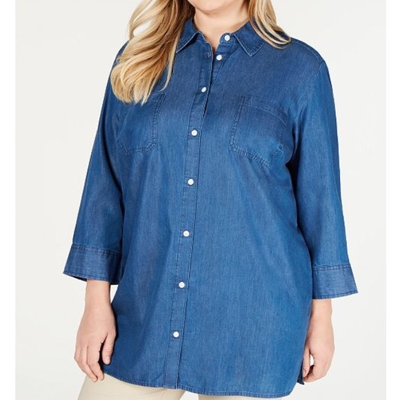 Karen Scott Tops - Karen Scott Chambray Tunic Top. Size 3X. NWT